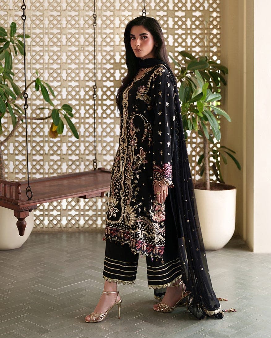 Black Gold Embroidered Chiffon Suit