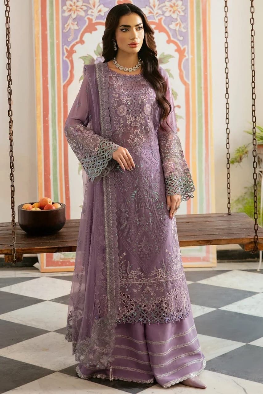 Lavender Embroidered Net Suit