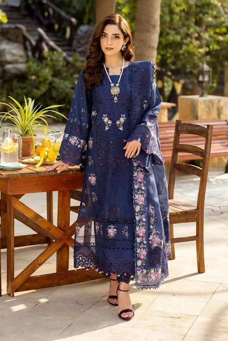 Navy Embroidered Semi Formal Suit
