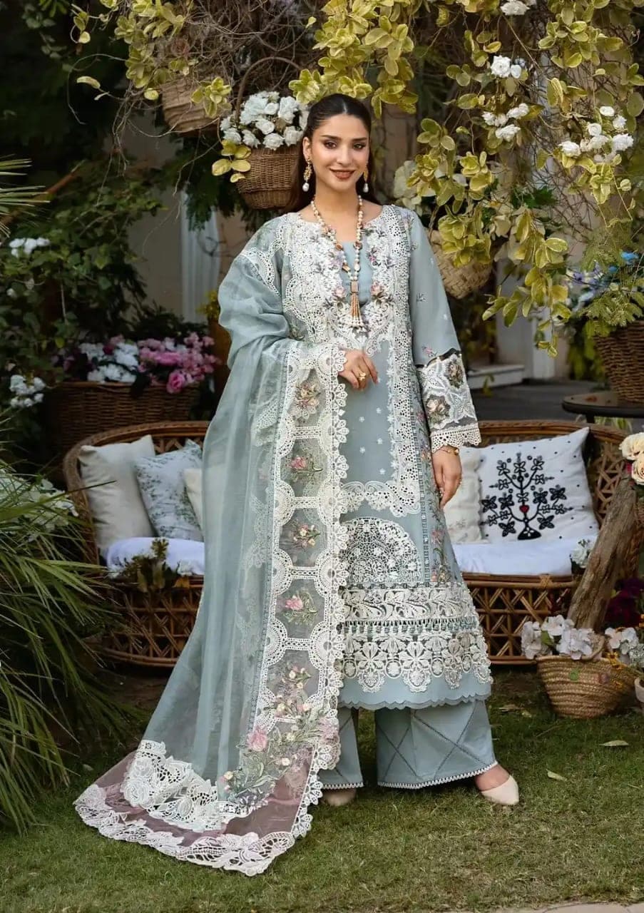 Sage Mint Embroidered Organza Suit