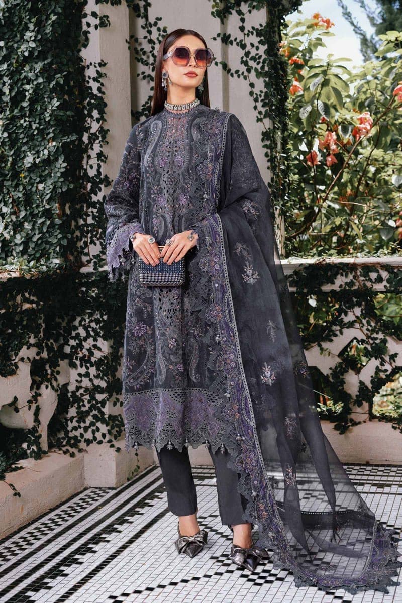 Charcoal Embroidered Net Suit