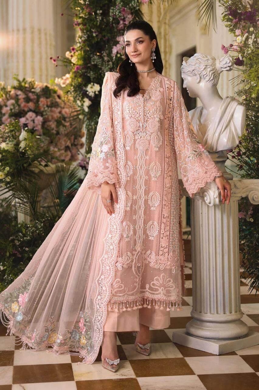 Pink Embroidered Net Suit