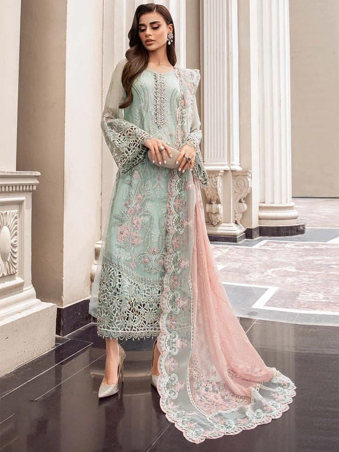 Mint Embroidered Organza Suit