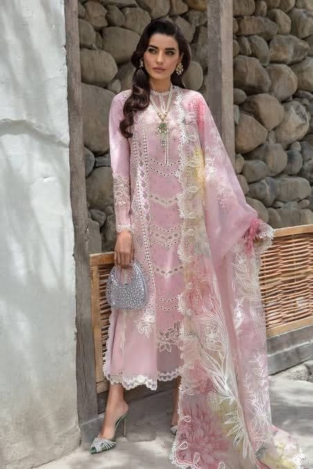 Blush Pink Organza Embroidered Suit