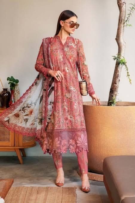 Coral Embroidered Semi Formal Suit