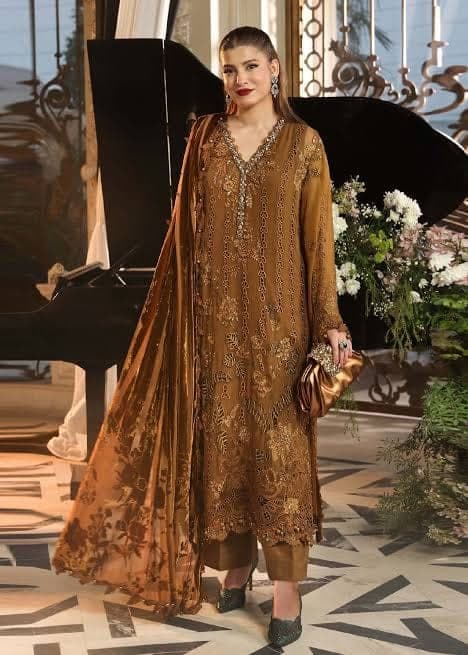 Mustard Chiffon Embroidered Suit