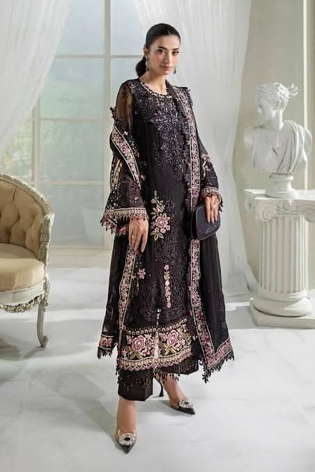 Aubergine Embroidered Net Suit