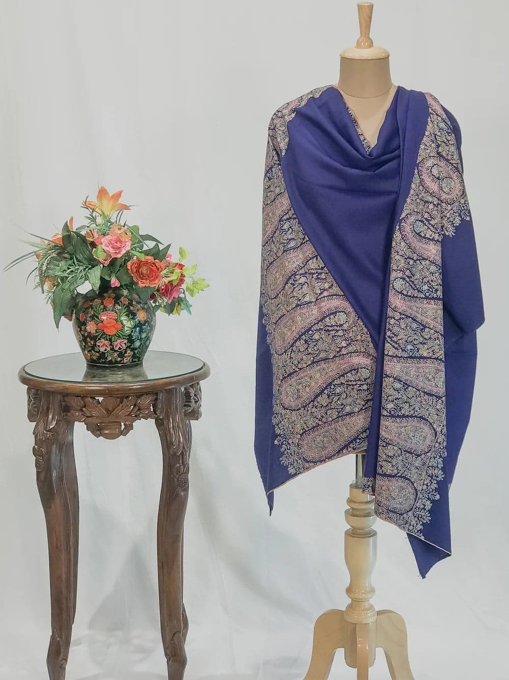 Indigo Embroidered Pashmina Shawl
