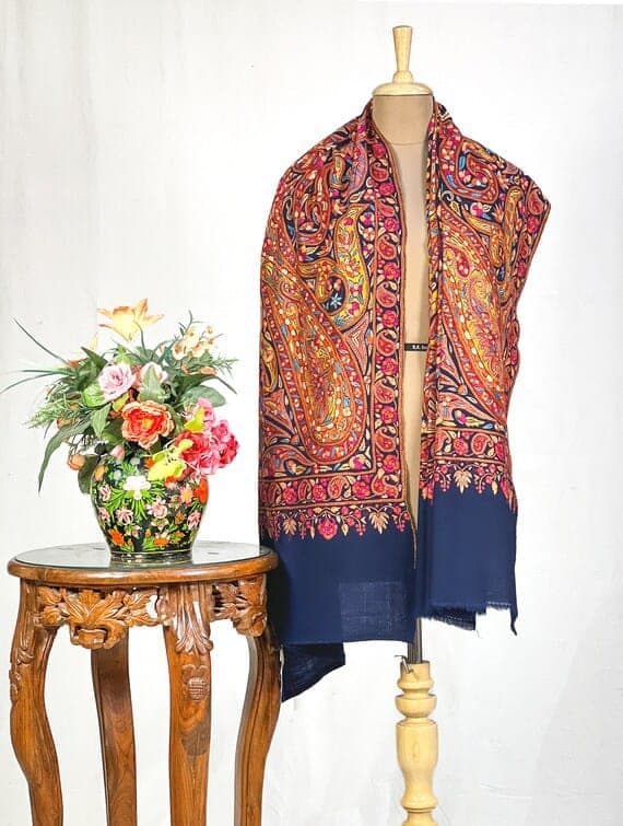 Navy Kashmiri Embroidered Shawl