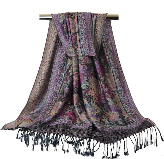 Purple Floral Reversible Shawl